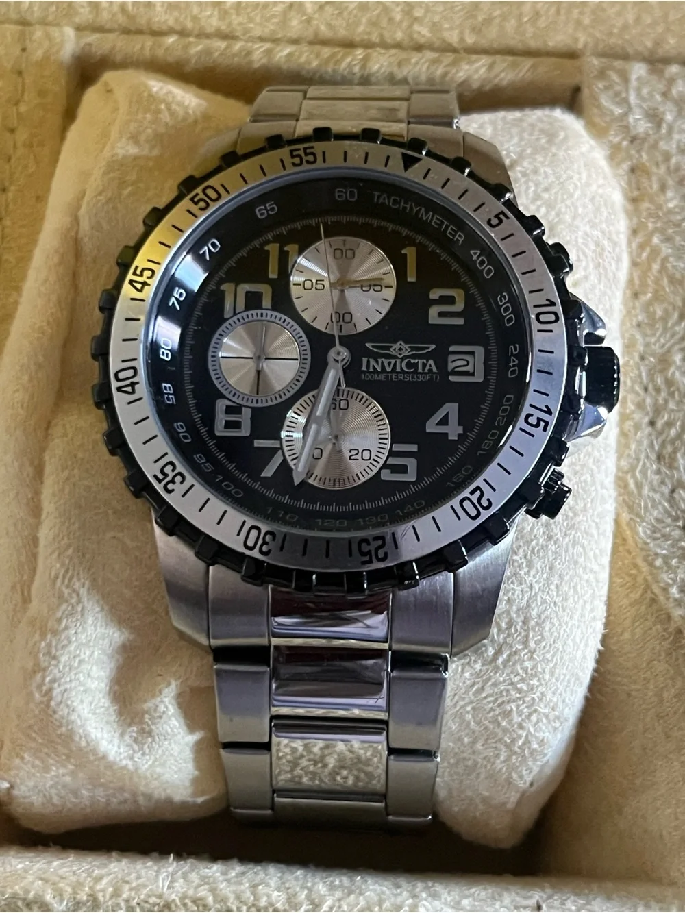 Invicta Silver and Black Chronograph Watch in Box